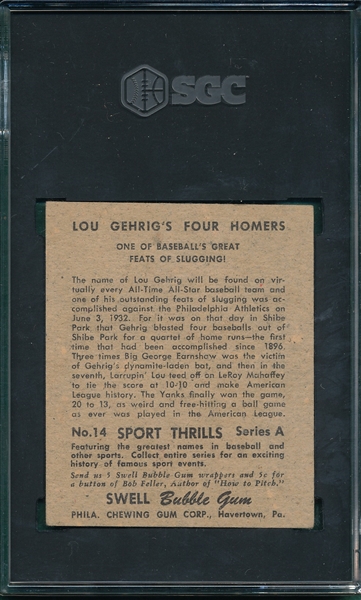 1948 Swell Sport Thrills #14 Lou Gehrig SGC 2.5
