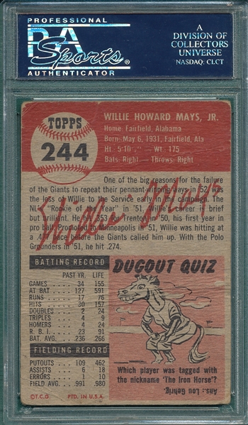 1953 Topps #244 Willie Mays PSA 1 *SP* *Hi #*