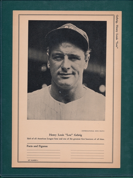 1946 W603 Sports Exchange Lou Gehrig, Series 4