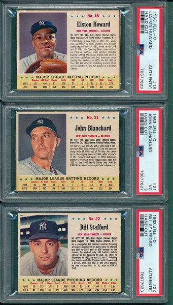 1963 Jello #18 Howard, #21 Blanchard & #22 Stafford, Lot of (3) PSA 