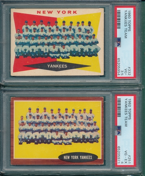 1960/62 Topps Lot of (2) Yankees Teams PSA