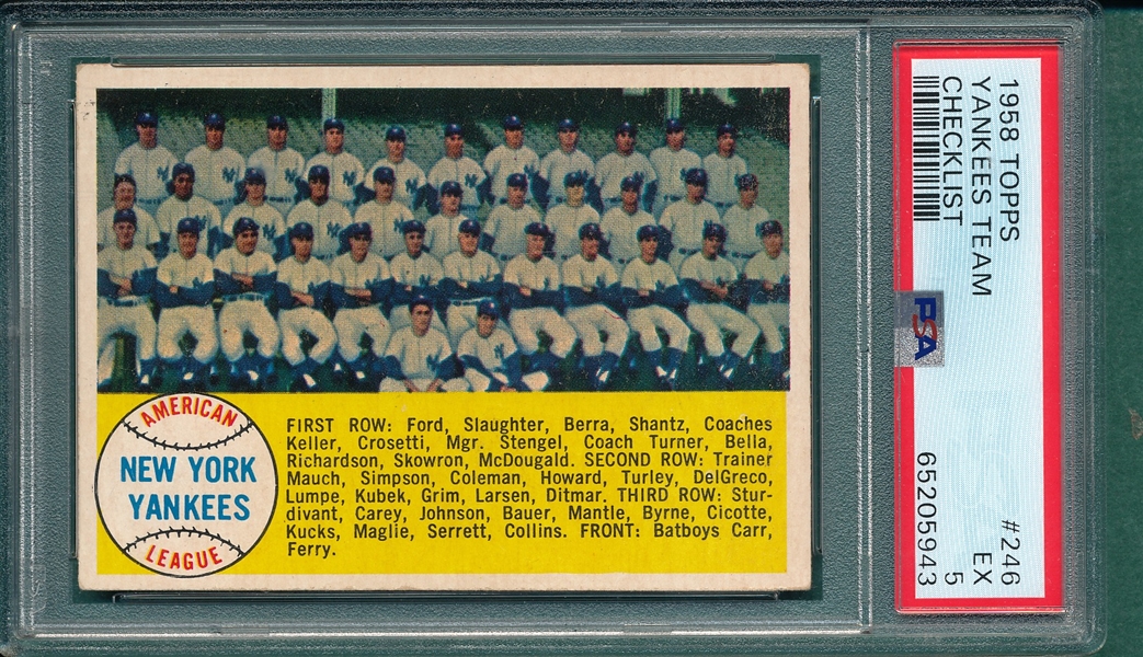 1958 Topps #246 Yankees Teams PSA 5