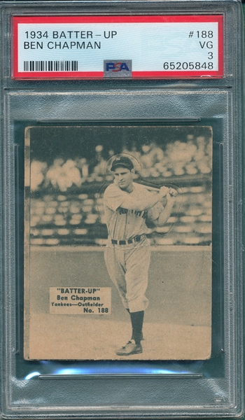 1934 Batter-Up #188 Ben Chapman PSA 3