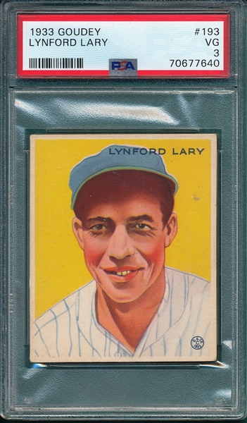 1933 Goudey #193 Lynford Lary PSA 3