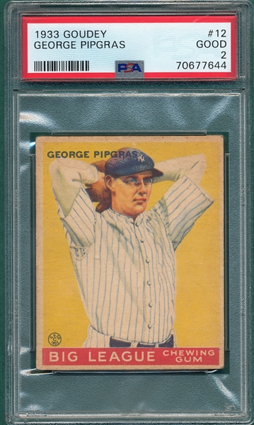 1933 Goudey #12 George Pipgras PSA 2