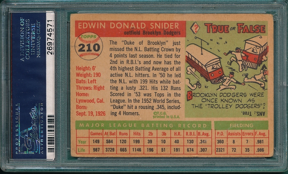 1955 Topps #210 Duke Snider PSA 2.5 *Hi #*