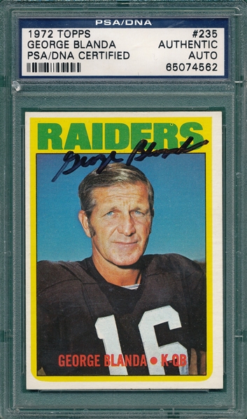 1972 Topps Football #235 George Blanda, Signed, PSA/DNA Authentic