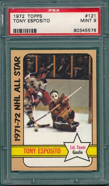 1972 Topps Hockey #121 Tony Esposito, AS, PSA 9 *Mint*