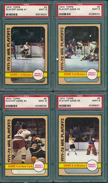 1972 Topps Hockey #2, #3, #5 & #6, Lot of (4) Playoff Games, PSA 9 *Mint*
