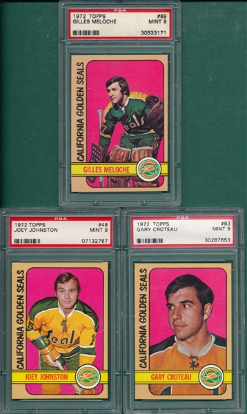  1972 Topps Hockey Lot of (3) W/ #69 Meloche, PSA 9 *Mint*