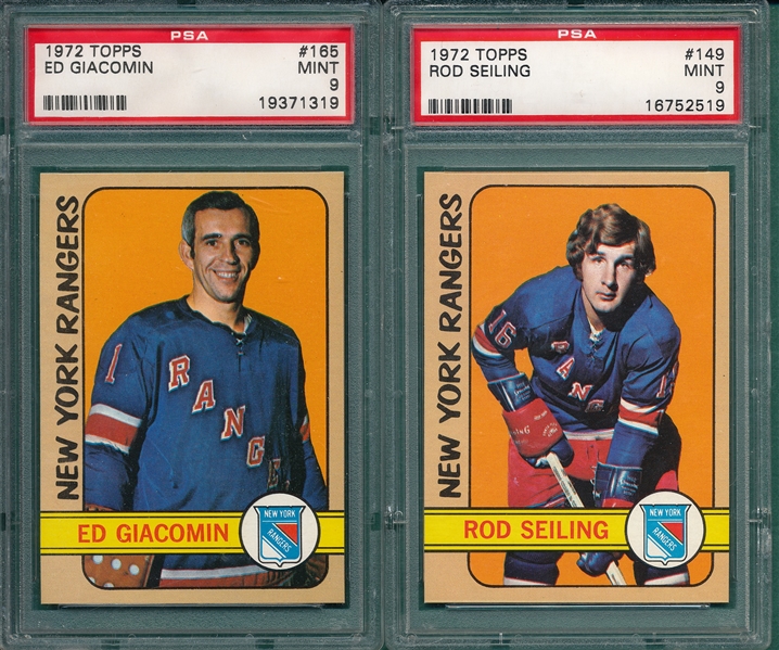 1972 Topps Hockey #149 Seiling & #165 Giacomin, Lot of (2), PSA 9 *Mint*