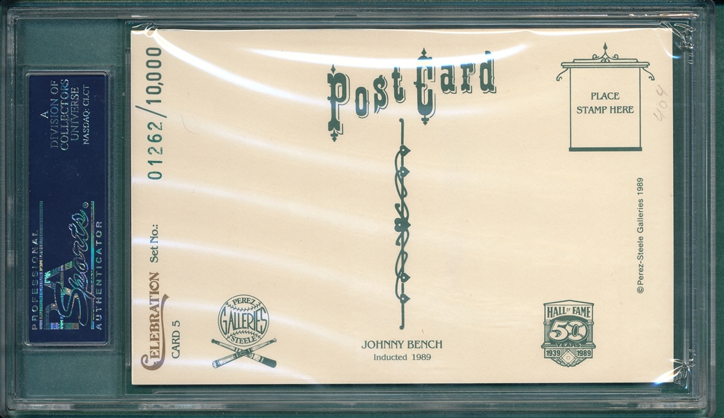 1989 Perez-Steele Celebration Postcard #5 Johnny Bench PSA/DNA 10 *Autographed*