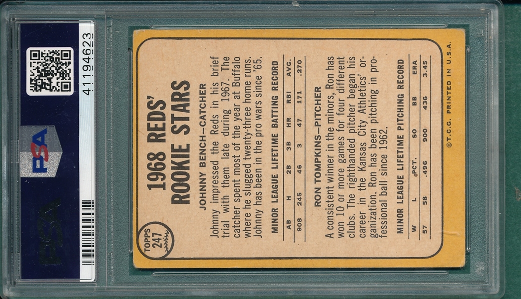 1968 Topps #247 Johnny Bench PSA 3 *Rookie*