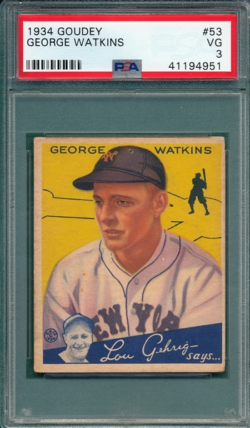 1934 Goudey #53 George Watkins PSA 3