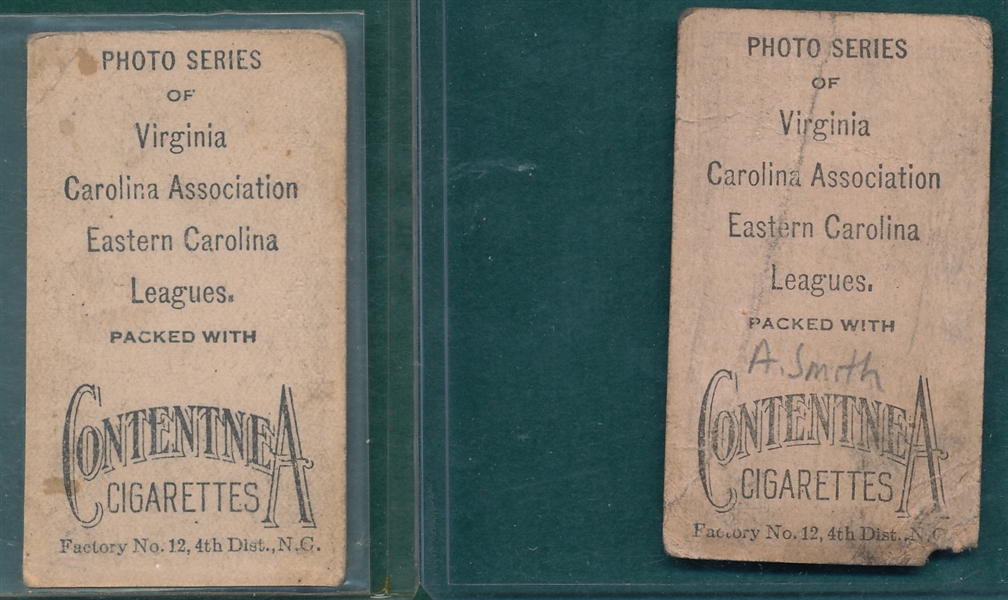 1910 T209 Fisher & A. Smith, Lot of (2), Contentnea Cigarettes *Photo Series* 