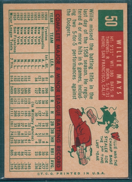 1959 Topps #50 Willie Mays 