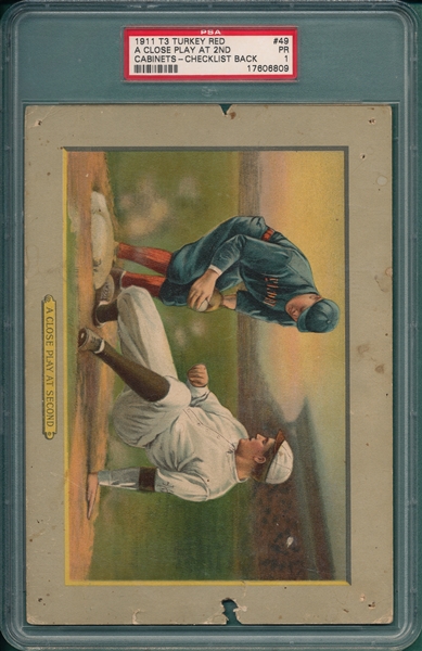1910-11 T3 #49 A Close Play At Second Turkey Red Cigarettes PSA 1