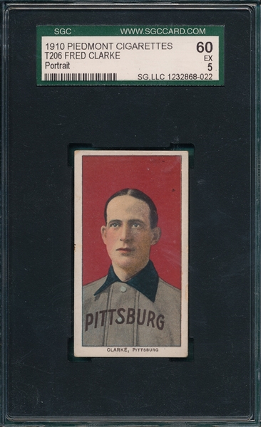 1909-1911 T206 Fred Clarke, Portrait, Piedmont Cigarettes SGC 60