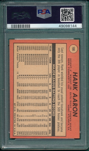 1969 Topps #100 Hank Aaron, PSA 6
