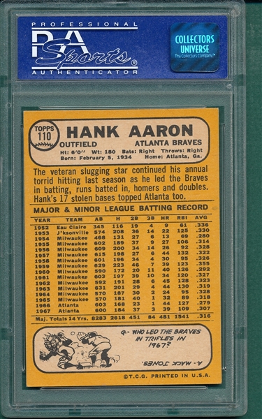 1968 Topps #110 Hank Aaron PSA 7