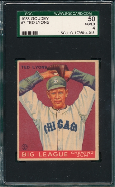 1933 Goudey #7 Ted Lyons SGC 50