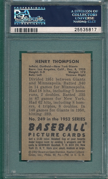 1952 Bowman #249 Henry Thompson PSA 8