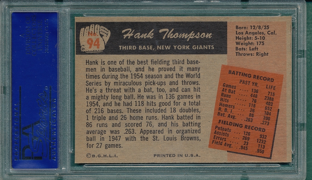 1955 Bowman #94 Hank Thompson PSA 8