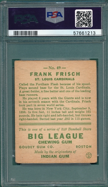 1933 Goudey #49 Frank Frisch PSA 2