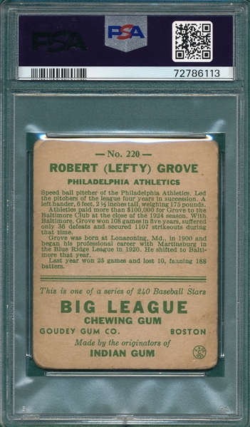 1933 Goudey #220 Lefty Grove PSA 1.5