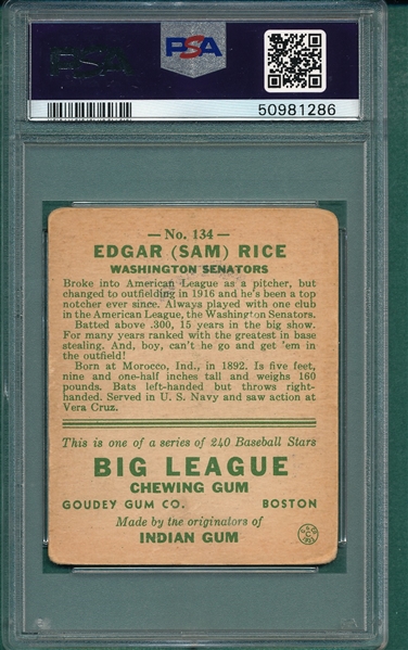 1933 Goudey #134 Sam Rice PSA 1.5