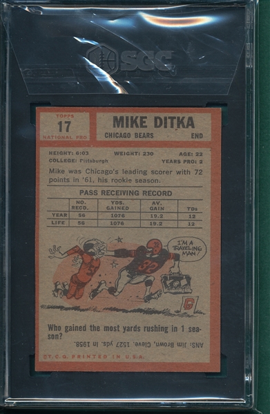 1962 Topps FB #17 Mike Ditka SGC 6 *SP* *Rookie*