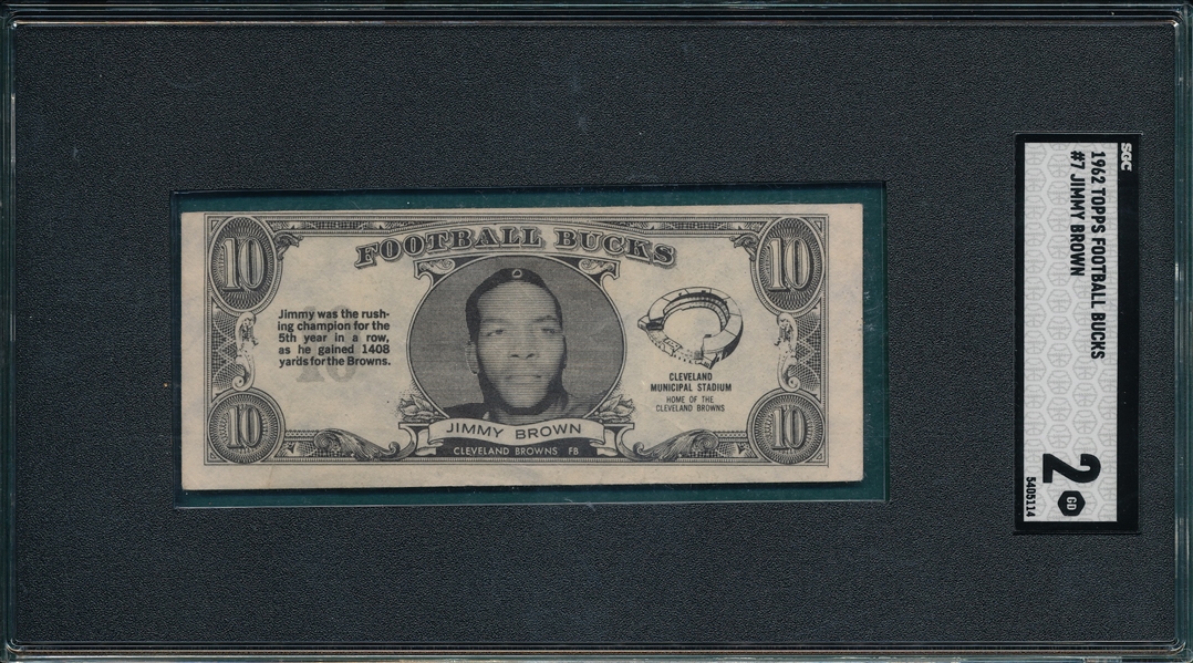 1962 Topps FB Bucks #7 Jimmy Brown SGC 2