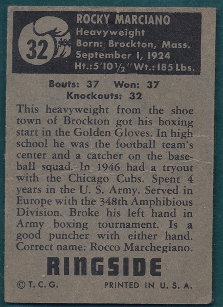 1951 Topps Ringside #32 Rocky Marciano *SP*