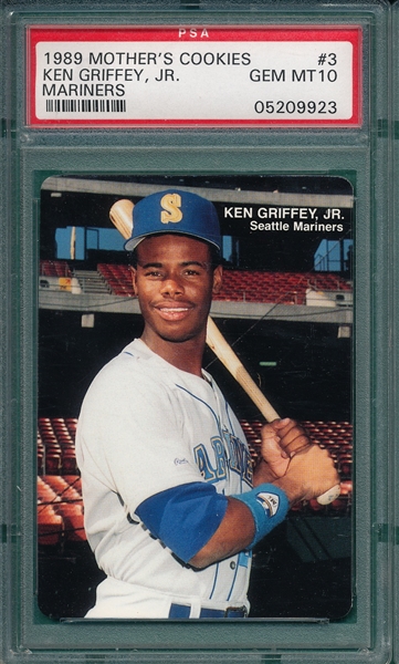 1989 Mother's Cookies Ken Griffey Jr. #3 Bat On Left Shoulder, PSA 10 *GEM MINT* *Rookie*