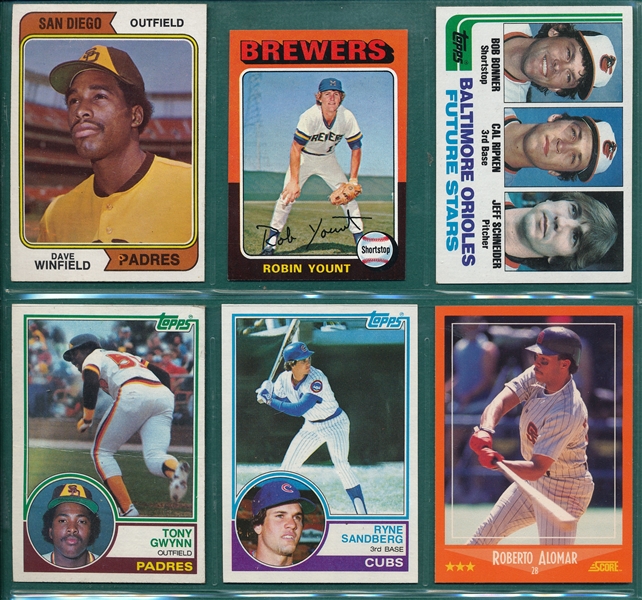 1974-88 Topps Lot of (6) Rookie Cards of HOFers W/ Yount & Winfield