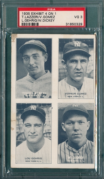 1935 Exhibits 4 On 1 Yankees W/ Gehrig PSA 3