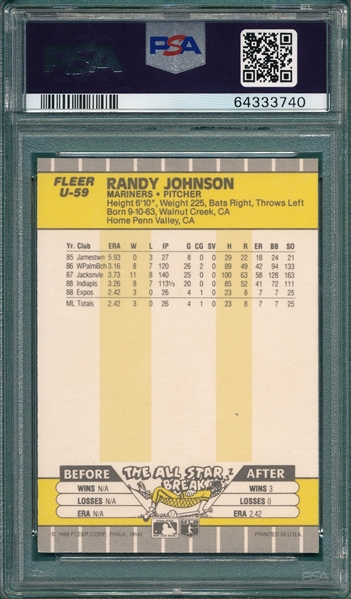 1989 Fleer Update #U-59 Randy Johnson PSA/DNA 10 *Autograph* *Rookie*