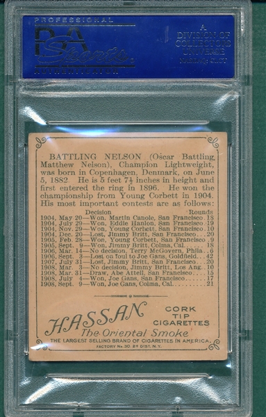 1910 T218 Champions Battling Nelson Hassan Cigarettes PSA 5