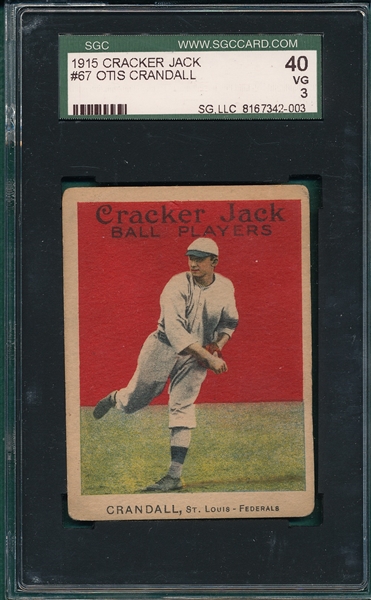 1915 Cracker Jack #67 Otis Crandall SGC 40 *Federal League*