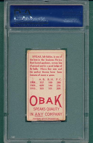 1911 T212-3 Speas Obak Cigarettes PSA 2