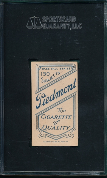 1909-1911 T206 Chase, White Cap, Piedmont Cigarettes, SGC Authentic