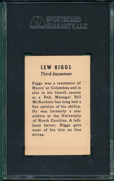 1939 Cincinnati Reds Lew Riggs SGC 60