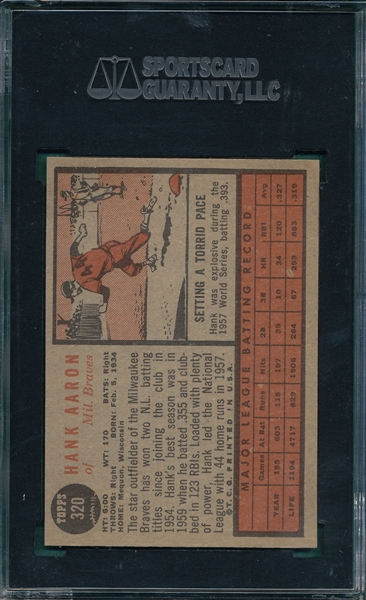 1962 Topps #320 Hank Aaron SGC Authentic *Autograph*