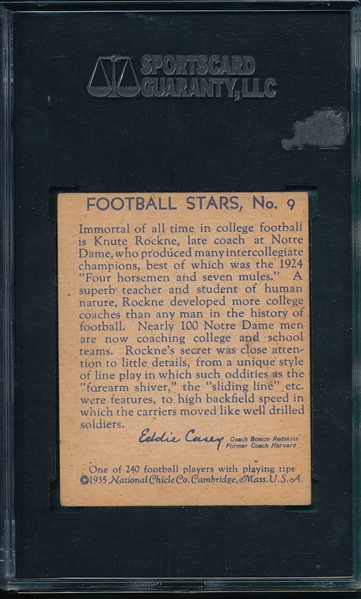 1935 National Chicle #9 Knute Rockne SGC 60