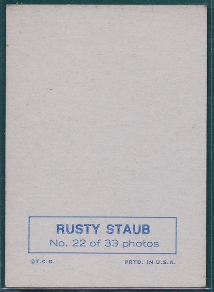 1968 Topps Deckle Edge #22 Rusty Staub *Straight Edges*