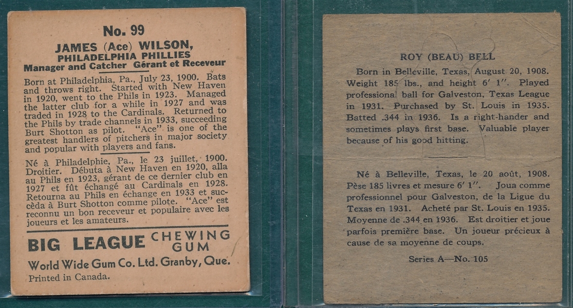 1936 WWG #99 Wilson & 1937 OPC #105 Bell, Lot of (2)