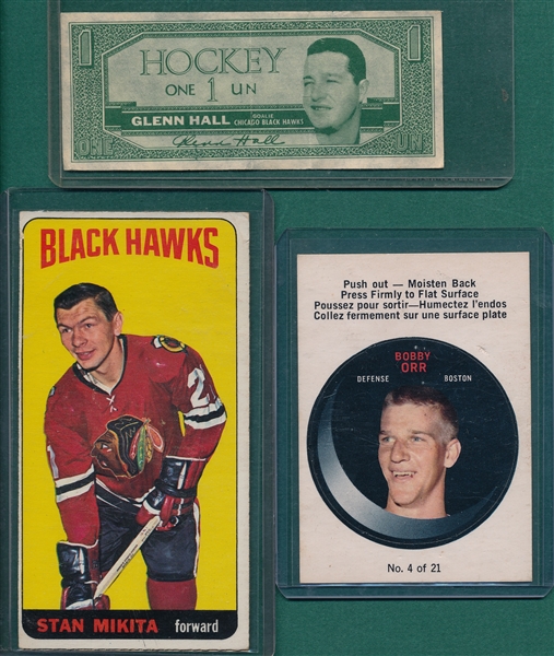 1962-68 Hockey Lot of (3) W/ Mikita, Hall & Orr