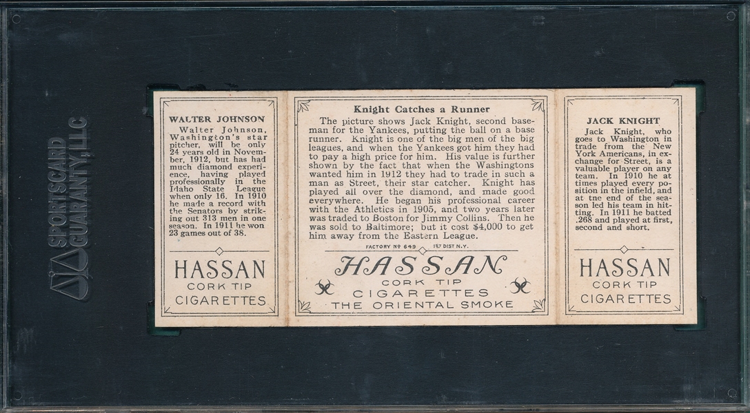 1912 T202 Knight Catches A Runner, Knight/Johnson, Hassan Cigarettes SGC 80