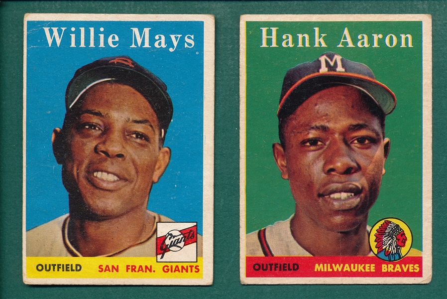 1958 Topps #5 Willie Mays & #30 Hank Aaron (White Name), Lot of (2)