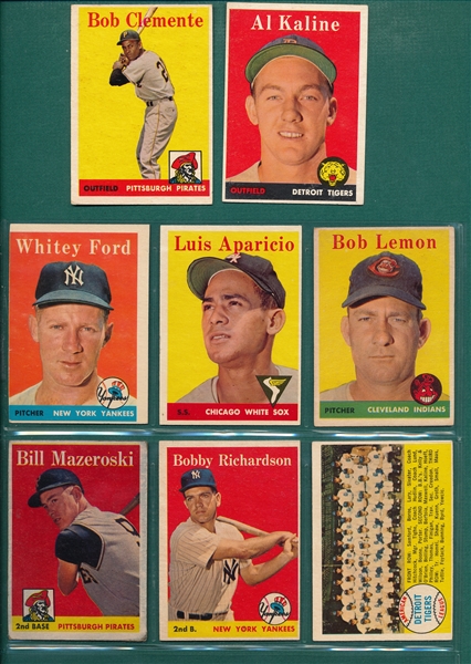 1958 Topps Lot of (8) W/ Clemente (White Team Name)